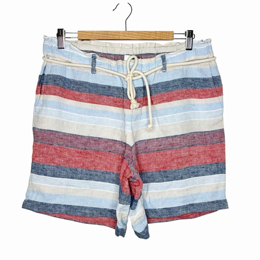 J Jill Love Linen Striped Shorts Womens M Nautical Preppy Sailor Fisherman Beach
